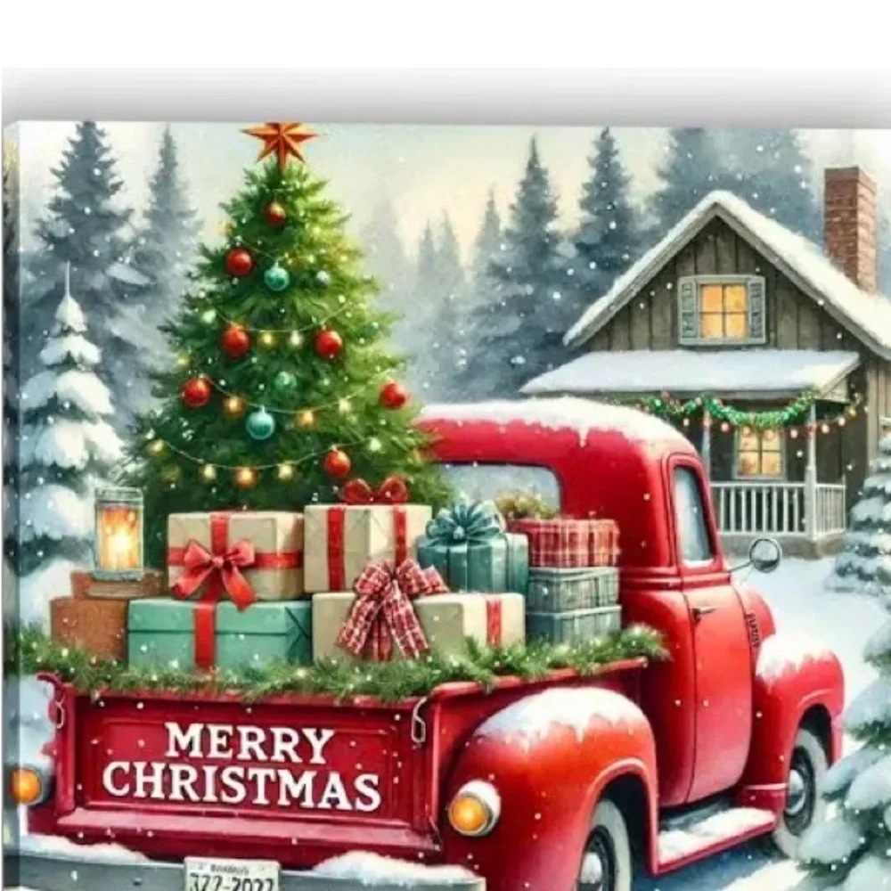 Festive Red Truck Christmas Canvas - Picture 1 of 1